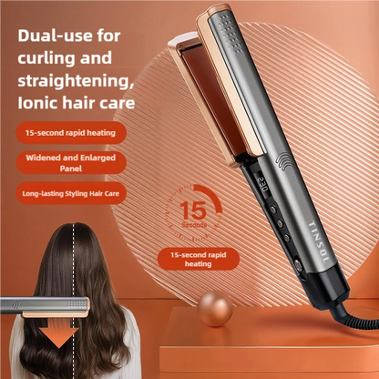 TINSOL 2-in-1 Professional Ceramic Hair Straightener Curl Ionizer with LCD Wide Panel Straightener, Temperature Adjustable