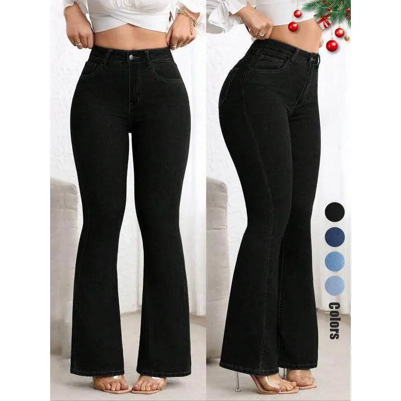 2026 New Women's Elastic Slimming Bell Bottom Jeans Butt Lifting Waist Micro Flared Pants Cotton Natural Waist Denim Jeans