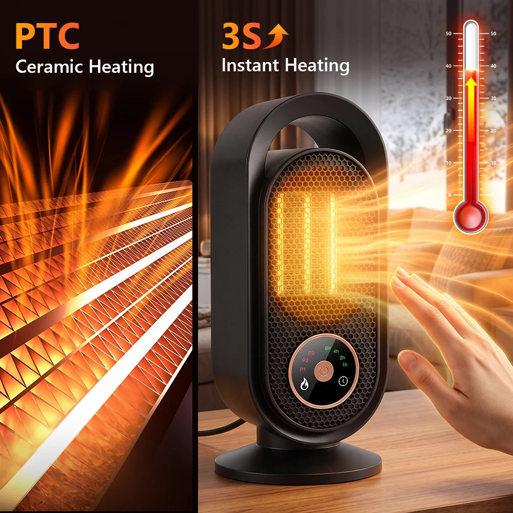 1000W Winter Portable Desktop Heater 4 Timer Settings Warm Air Blower PTC Fast Heating Household Heater for Home Office Indoor