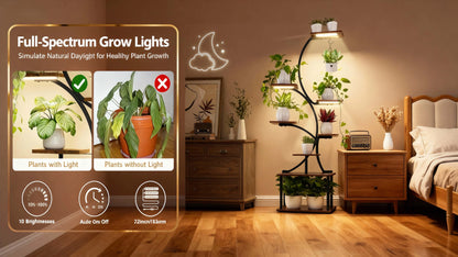8-Tier Indoor Plant Stand with Grow Lights Multi-Functional Flower Rack for Multiple Plants 2-Tier Metal Stand Irregular Design for Patio Living Room Study Bedroom Gift for Plant Lovers