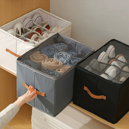 Shoe Organizer for Closet Foldable Shoe Storage Containers with Clear Cover Fits up to 16-32 Pairs with Adjustabele Dividers