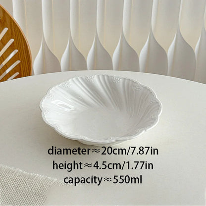 New French Minimalist Style High Temperature Fired Ceramics Plates Dinner Sets Stem-Dish Rice Fruit Bowl Salad Plate Tableware