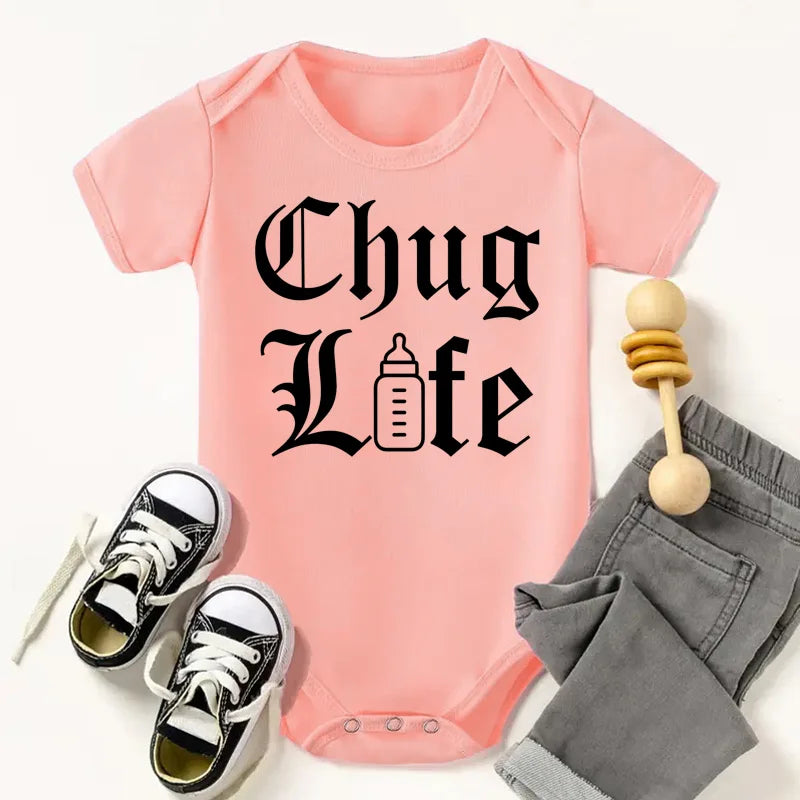 Chug Life Funny Milk Bottle Printed Newborn Baby Bodysuit Short Sleeve Infant Girls Rompers Summer Toddler Boys Ropa Clothes