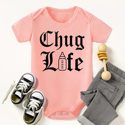 Chug Life Funny Milk Bottle Printed Newborn Baby Bodysuit Short Sleeve Infant Girls Rompers Summer Toddler Boys Ropa Clothes
