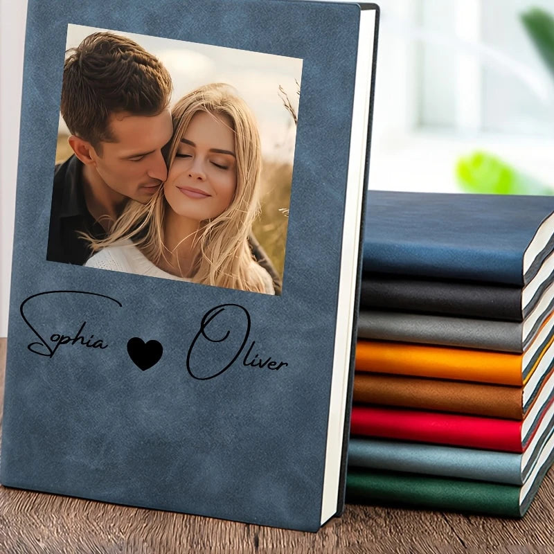 Customizable A5 Personalized Notebook - Personalized Your Name And Photo Couple Portrait