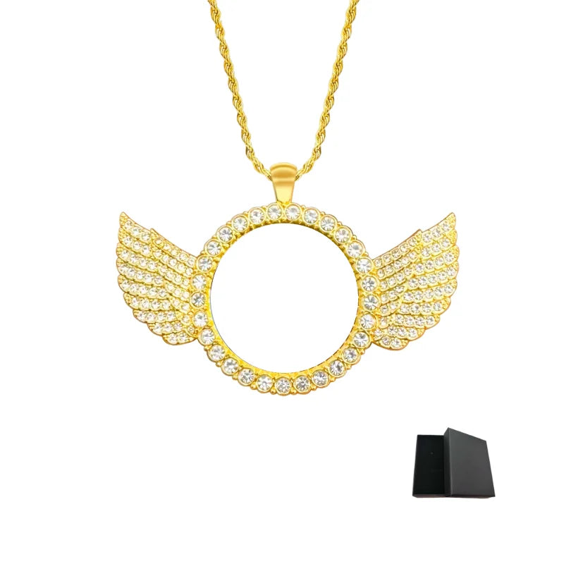 Personalised Heart-Shaped Wings Necklace, Custom Photo Necklace, DIY Gift, Commemorative Present