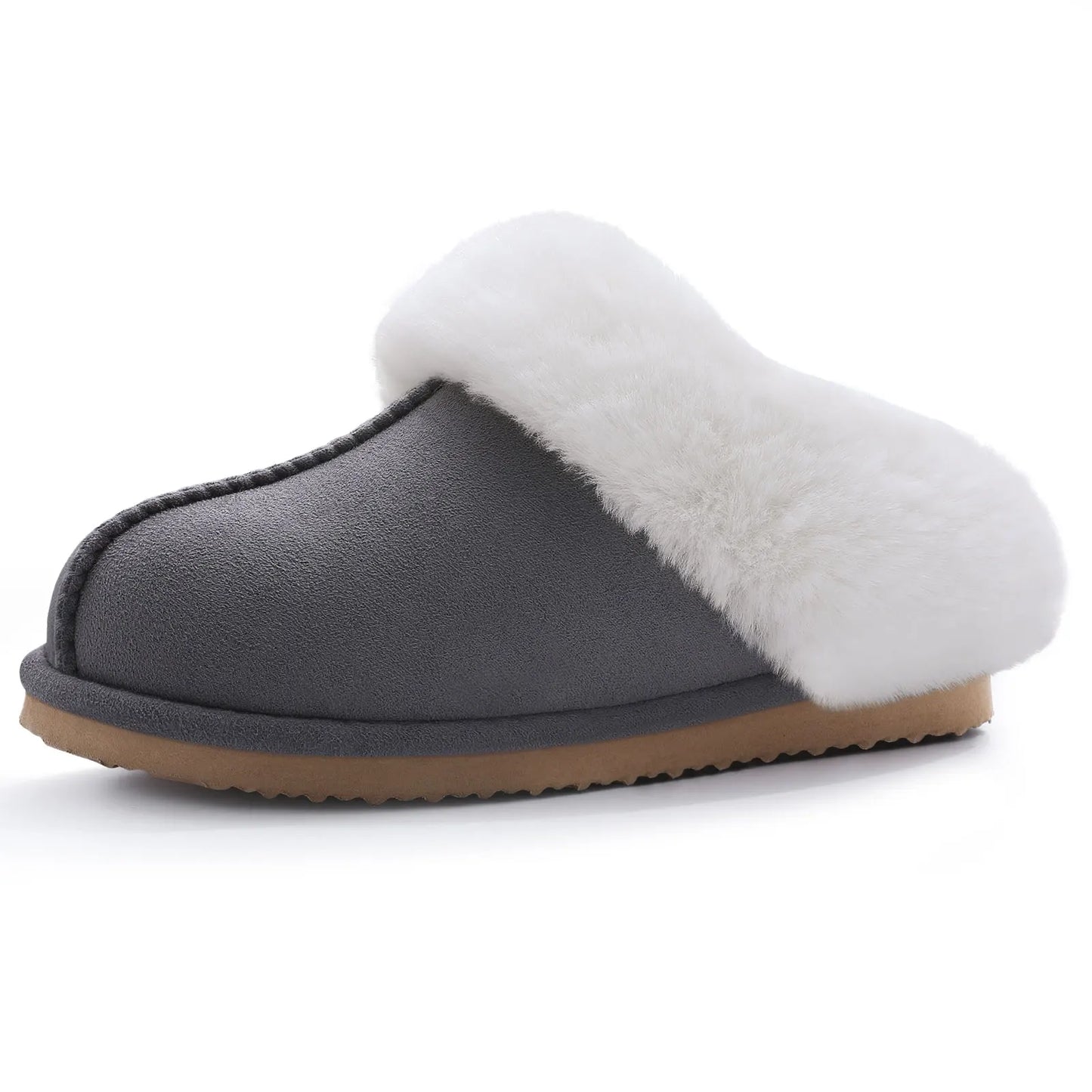 Comwarm Winter Suede Fur Slippers for Women Plush Home Slippers Fluffy Faux Fur Shoes Indoor Outdoor Furry House Fuzzy Slides