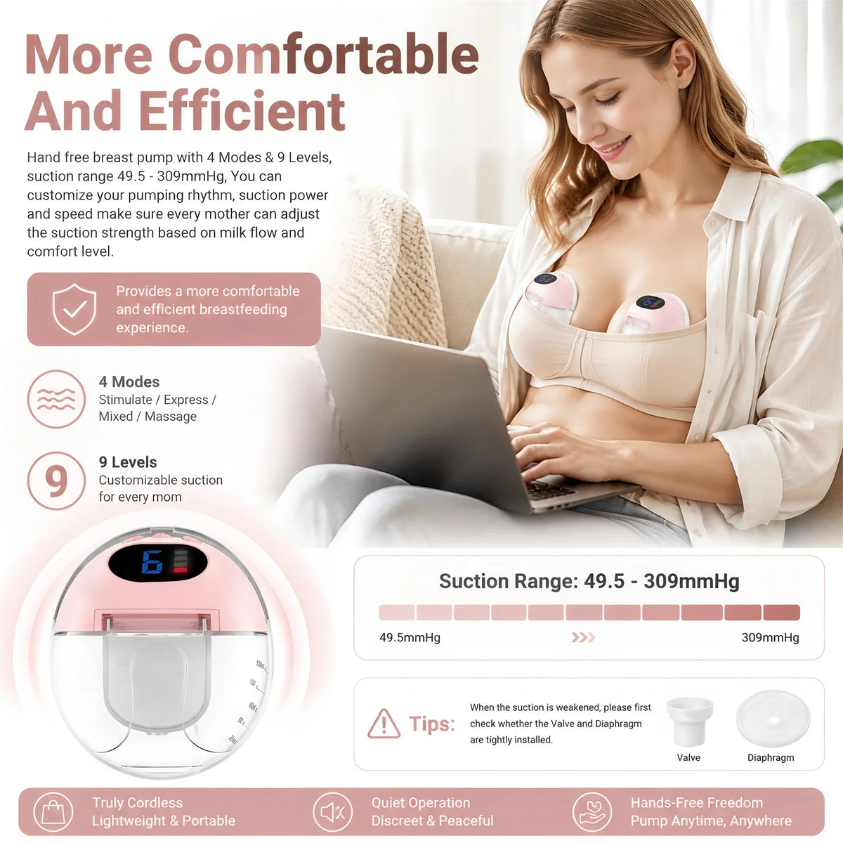 Wearable Breast Pump Hands Free Electric Portable Wearable Breast Pumps Slient BPA-free Breastfeeding Milk Collector