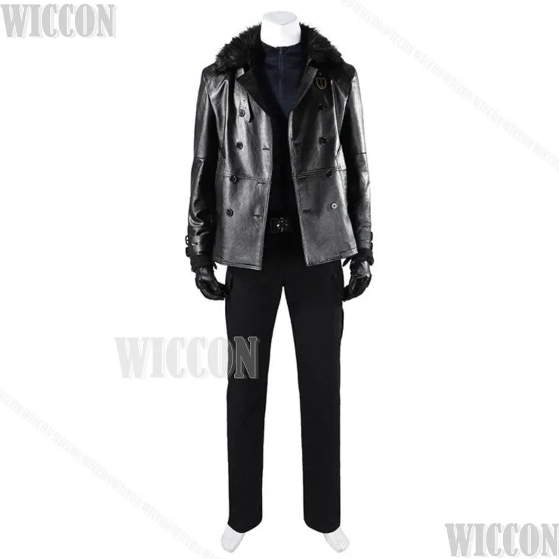 Residenttt Leon Full Set Suit Cosplay Dark Coat Slim-fit T-shirt Pant Belt Gloves Horro Game Man Halloween Comic Con Festival