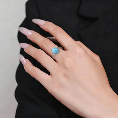 Original Certified 925 Silver Rings Larimar Natural Blue Stone 8*10MM oval shape twist Rings Fine Jewelry Gifts for Women Men