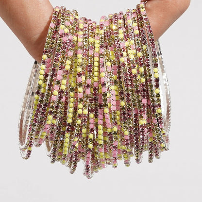 5pcs Fashion Colorful Acrylic Crystal Rhinestone Elastic Bracelet For Women Stretch Wristband Wedding Bracelets Daily Jewelry