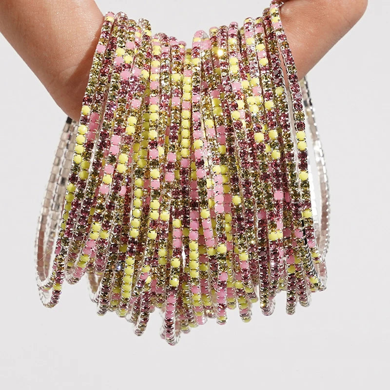 5pcs Fashion Colorful Acrylic Crystal Rhinestone Elastic Bracelet for