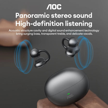 Choice AOC ACD2544 Wireless Bluetooth Earphones Ear Clip Earbuds Surround Stereo Sound Low Latency Music Gaming Clear Calls