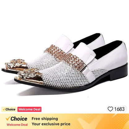 Fashion Gentleman Dressing Shoes Metal Pointed Toe Patchwork Crystal Designer Wedding Party Brand Customized Shoes Men Plus Size