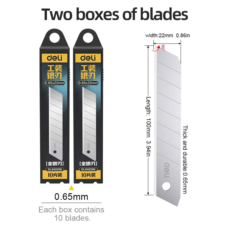 22mm Wide Heavy Duty Extra Thick Utility Knife Blade 60° Tip Silver Alloy Steel Snap-off for DIY Cutting Replacement Blade