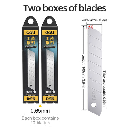 22mm Wide Heavy Duty Extra Thick Utility Knife Blade 60° Tip Silver Alloy Steel Snap-off for DIY Cutting Replacement Blade