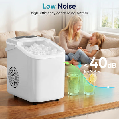 JHK Small Portable Ice Machine Countertop Ice Maker with Scoop Basket and Handle 9 Ice Cubes Ready in 6 Mins 26.5lbs in 24Hrs for Home Kitchen Party