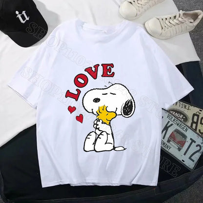 Snoopys Men Women Summer Clothes Adult Cotton Shirts Cartoon Anime Graphic Print Tops Cool Comfortable Shirt Birthday Party Gift