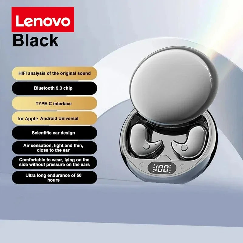Lenovo Bluetooth Wireless Earphones Small Earbuds Sleeping Sport Invisible Headphones Bass Sound Quality Headset Sliding Cover