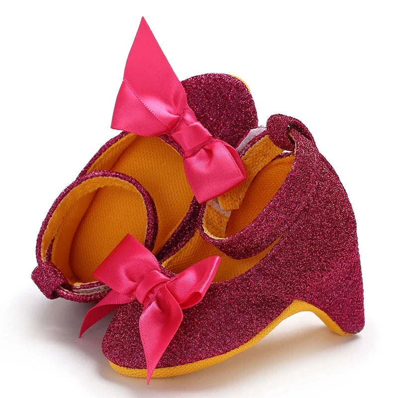 Newborn Infant Baby Fashion Girls High Heels Shoes 0-5Months Princess Bow Party Crib Shoes Photo Props Shoes