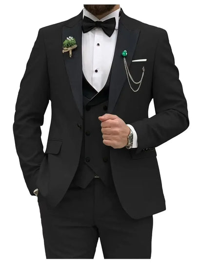 Royal blue Men Suits Slim Fit 3 Piece Double Breasted Suit Men Wedding Prom Party Business(Blazer+Vest+Pants)