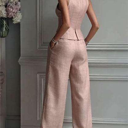 2026 Summer Women Two Piece Set Single-breasted Sleeveless Vest Top And Trousers Pants Set Suit Office Ladies Suits