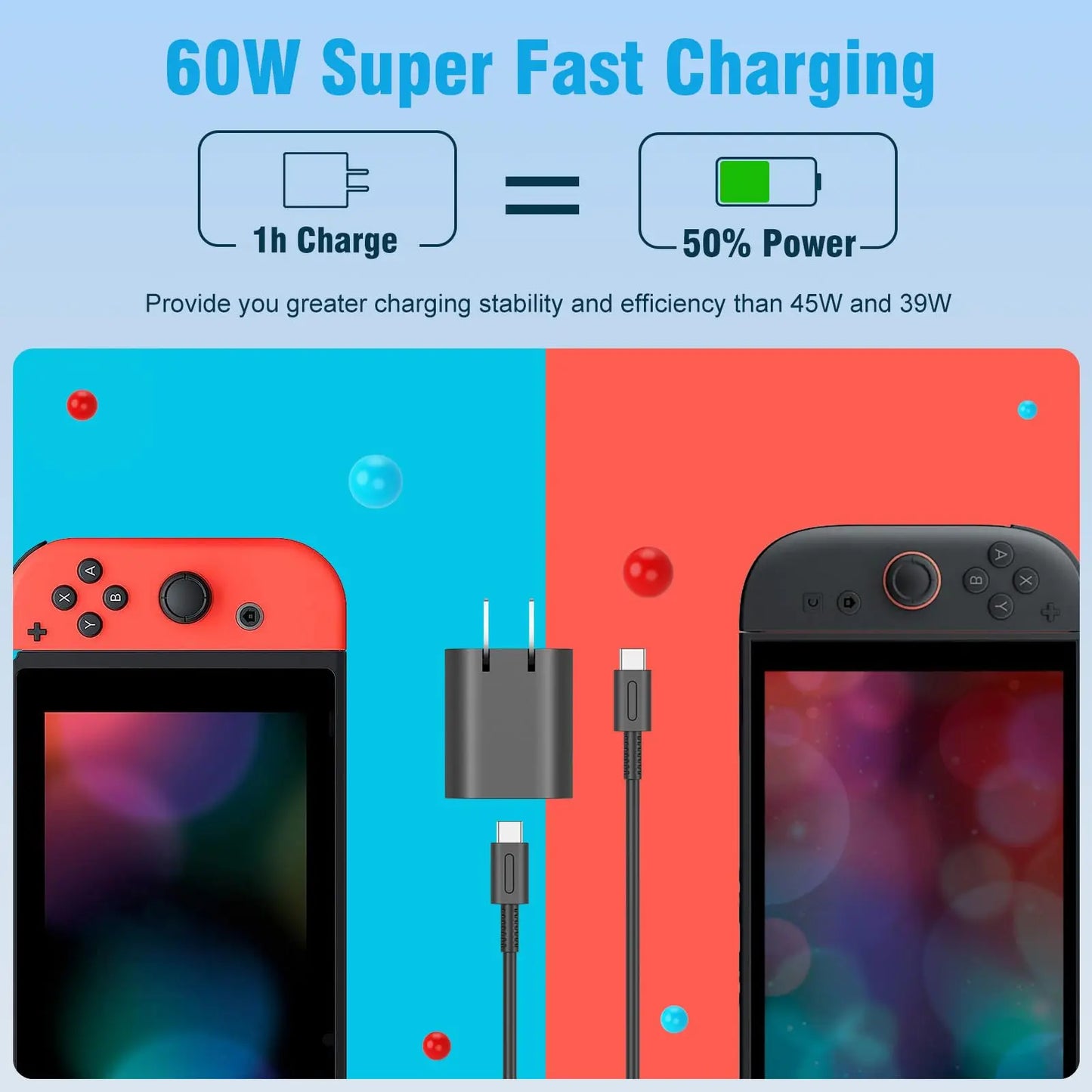 AC Power Supply Adapter for Switch 2 EU/US/UK/AU Plug Game Console 60W Charging USB Type C Power Supply Charging Game Accessory