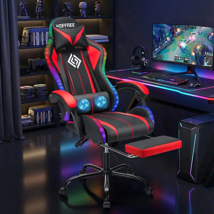 Gaming Chair Massage with LED RGB Lights and ootrest Ergonomic Computer Chair High Back Video Game Chair with Adjustable Lumbar