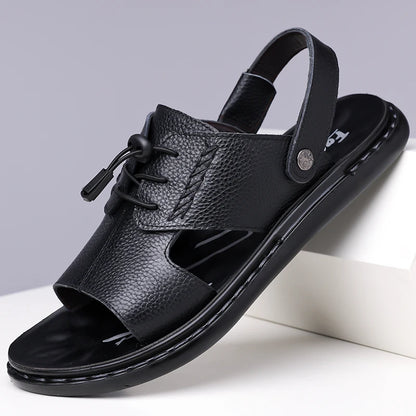 Men's Summer Fashionable Leather Sandals Comfortable Anti-slip Slip-On Male Shoes Leather Slippers for Casual Wear-2118
