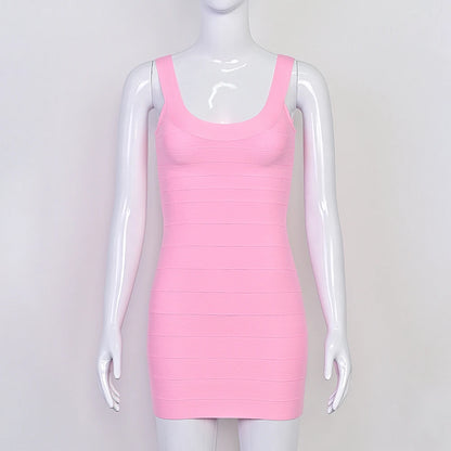 BEAUKEY New Trendy Pink Ginger Bandage Mini Party Dress Women Quality Sexy Bustier Backless Bodycon Dress Club Birthday Dress