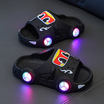 Cartoon Slipper Fashion Versatile Light Up Girl Shoes Cute Car Anti Slip Kid Slippers Classic Light Boy Shoe Casual Home Sandal