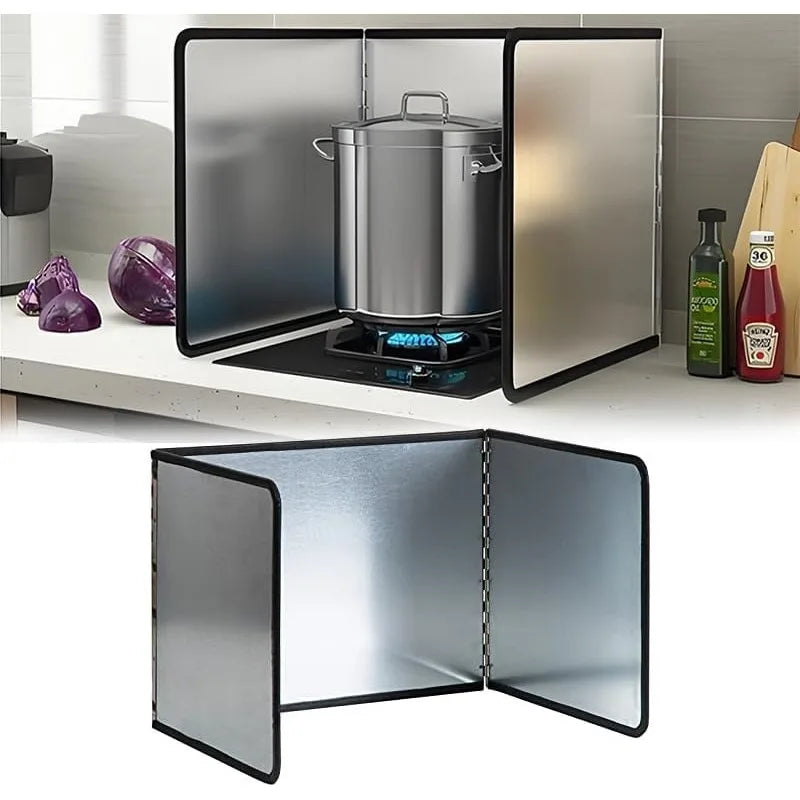 Foldable Stainless Steel Kitchen Splatter Guard Anti‑Oil Splash Baffle Heat Resistant Cooktop Shield for Oil Spatter Protection