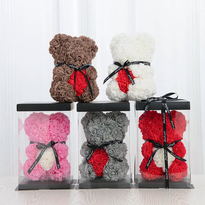 Rose Flower Bear Hand Made Rose Teddy Bear Gifts for Women Valentine's Day Mothers Day Wedding Anniversary