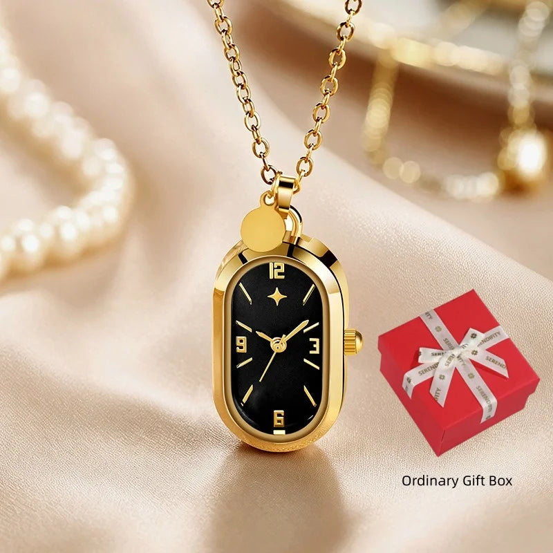 Women's Pendant Watch Oval Necklace Elegant Quartz Pocket Watch Fashion Jewelry Luxurious and Compact Valentine's Day Gift