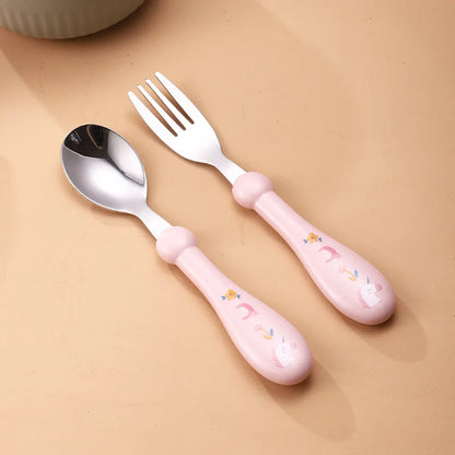 Set Of 2 Stainless Steel Children's Cutlery Spoon/fork Box Suitable For Baby Cutlery, Ideal As A Gift For Mothers And Babies