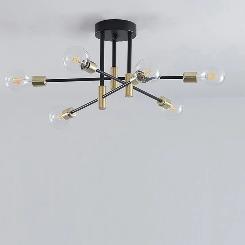 Retro Industrial Wrought Iron Ceiling Chandeliers LED Ceiling Lamp Home Luminaire Modern Living Room Lamps E27 Decoration Lights