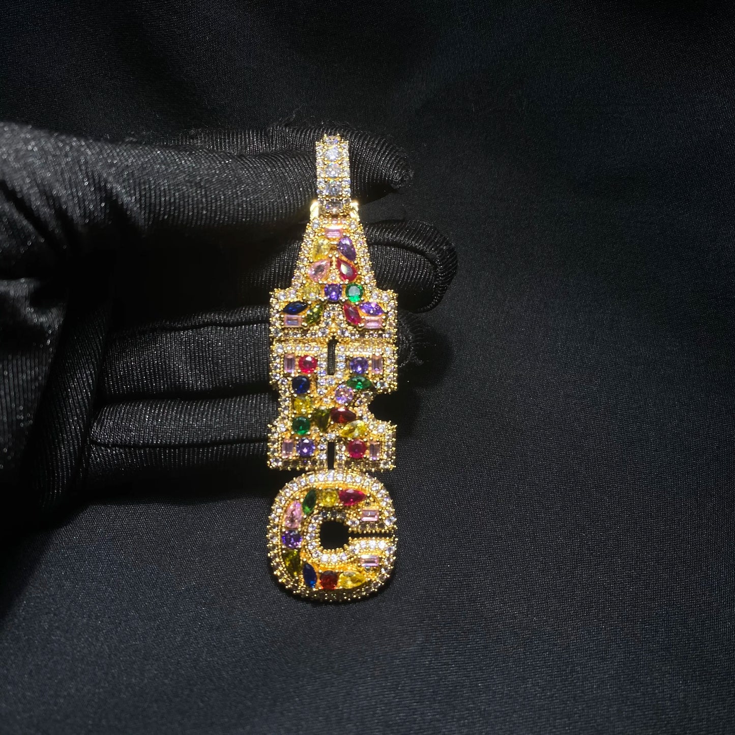 THE BLING KING Custom Vertical Initial Letter Pendant Mixed Inlay Different Shape Cubic Zircon NamePlate Necklace Hiphop Jewelry