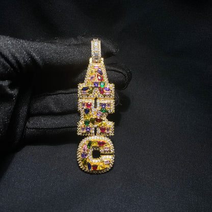 THE BLING KING Custom Vertical Initial Letter Pendant Mixed Inlay Different Shape Cubic Zircon NamePlate Necklace Hiphop Jewelry