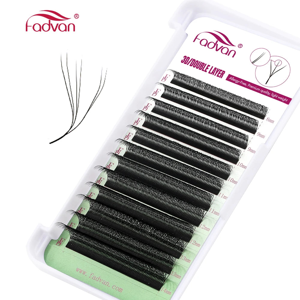 FADVAN 3D/4D/5D W Shaped Double Tips Eyelashes Extensions Natural Softlight Volume Fanning Lashes 0.07 Curl C D Black Eyelashes