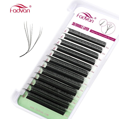 FADVAN 3D/4D/5D W Shaped Double Tips Eyelashes Extensions Natural Softlight Volume Fanning Lashes 0.07 Curl C D Black Eyelashes