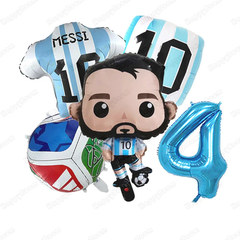5Pcs Messi Soccer Birthday Aluminum Film Balloons Set Football Themed Birthday Party Decoration Supplies Party Photo Prop