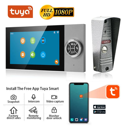 7Inch 4-Wired AHD WIFI Video Door Phone Intercom 1080P HD Visual Doorbell with Tuya APP Remote Control And Peephole Viewer