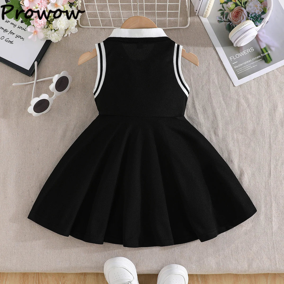 Prowow 0-3Y Baby Sporty Dresses 2025 Sleeveless Polo Dress For Girls Preppy Style Letter Baseball Dress Toddler Girl Clothes