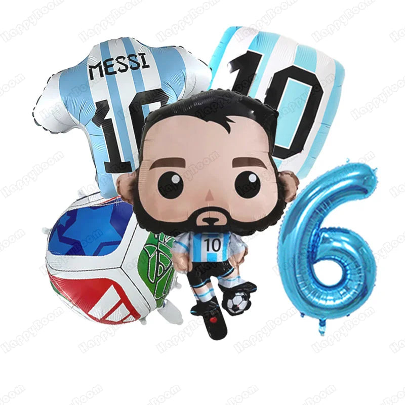 5Pcs Messi Soccer Birthday Aluminum Film Balloons Set Football Themed Birthday Party Decoration Supplies Party Photo Prop