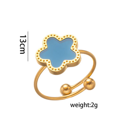 14K Gold Plated Stainless Steel Necklace Woman Five Leaf Petals Double