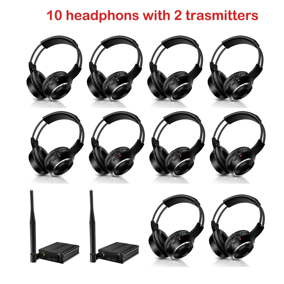 3 Channel Silent Disco Wireless Headphones Bundle with 500m Distance Transmitter for Entertainment Party