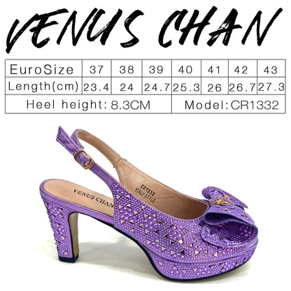 Chic Light Purple Rhinestone Peep-Toe High Heel Sandals and Bag Set for Women –Elegant Italian Party Shoes Perfect for Weddings