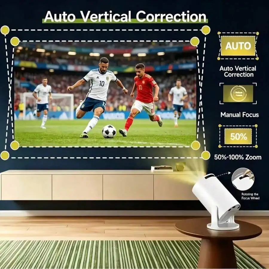 Projector - Supports 4K resolution, brightness 5000 lumens, 240 °   Full-angle projection, automatic keystone correction and autofocus, WiFi 6 and Bluetooth 5.3 wireless projection, ultra-quiet design ≤26 decibels