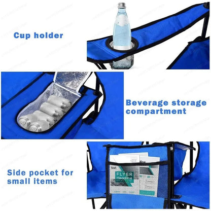 Portable Double Folding Outdoor Chair with Removable Umbrella & Mini Table, Oxford Fabric for Garden Camping