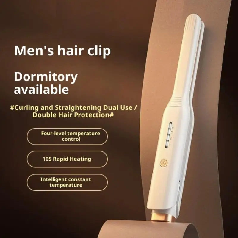 Portable Men's Hair Straightener & Curler Iron Dual Use Travel Ceramic Fast Heating Short Hair Travel Styling Tool